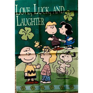 LOVE LUCK & LAUGHTER SNOOPY PEANUTS GANG 10464 Flag 12”X18” x NIP